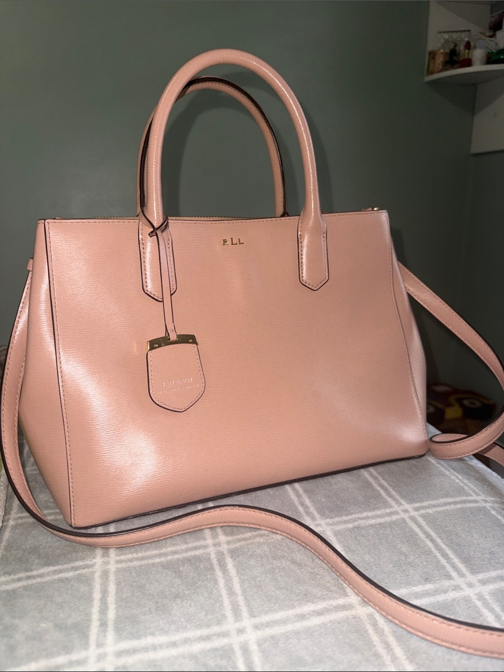 Ralph Lauren Blush Pink Leather Satchel with Gold Hardware